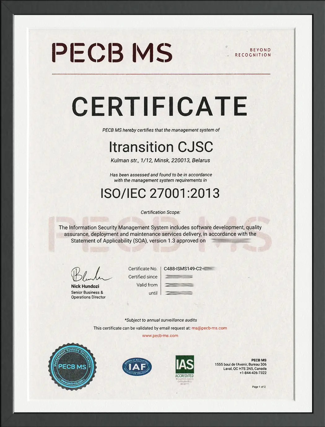 9Itransition ISO 27001 ISO 9001